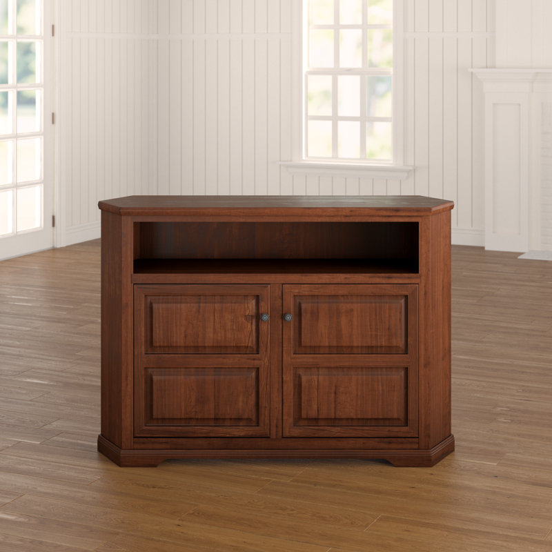 Wentzel Unfinished Corner TV Stand for TVs up to 65", Iron Ore, Raised Panel