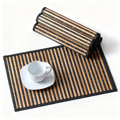 Ensemble de 6 napperons en bambou tissé résistant à la chaleur avec motif de feuilles (noir)