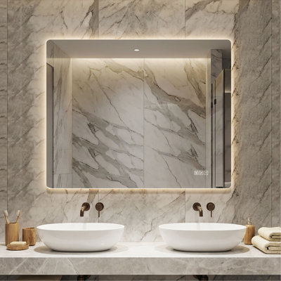 Miroir de salle de bain 36 * 30 pouces avec lumières à DEL avant et rétro-éclairé, miroirs de salle de bain anti-buée pour montage mural, 3 couleurs et 5 niveaux d'intensité