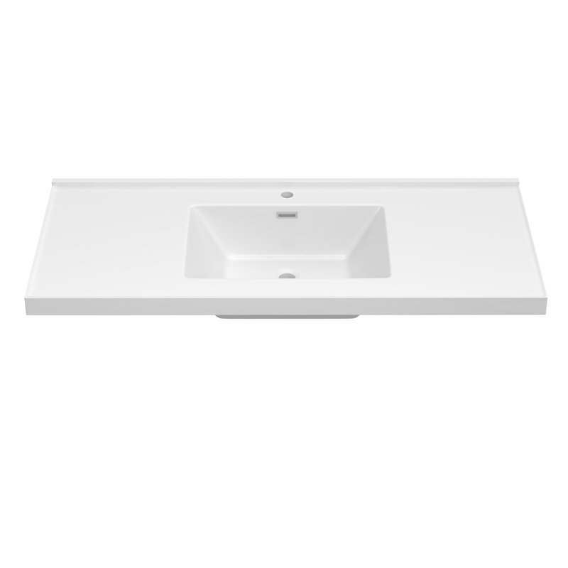 48" Solid Surface Single Bathroom Vanity Top In White With Sink