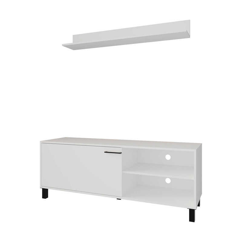 Meuble télé blanc avec rangement ouvert en mélamine