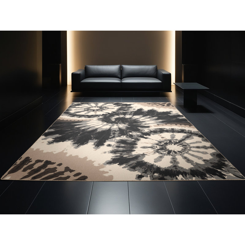 Machine Washable Benson Eclectic Abstract Rug in Black – Beige Binding, 8x10