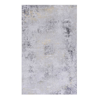 Tapis lavable 3 po x 5 po, à poils courts, antidérapant, sans perte de poils, design tendance pour le salon, la chambre à coucher, la cuisine, la salle à manger - gris lavable, le sous-sol, la cuisine