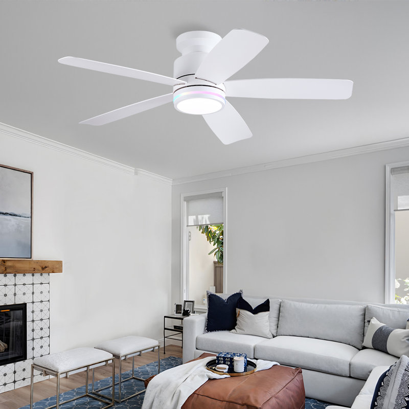 Ventilateur de plafond encastré avec lumières DEL et télécommande, 46 po de largeur, Blanc mat