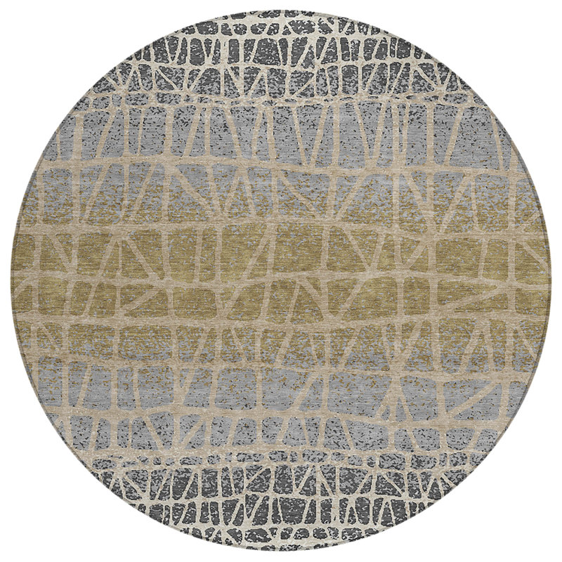 Machine Washable Indoor/Outdoor Raemoore ACN2404 Geometric Rug, Round 8'