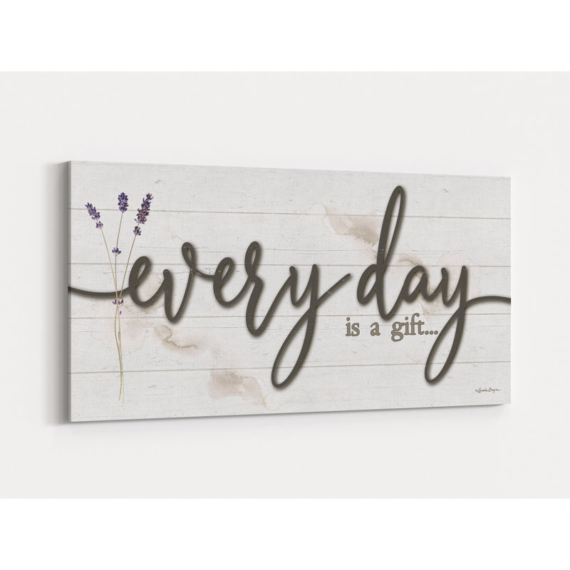 «Everyday is a Gift» par Susie Boyer, art mural texturé sur toile lavande avec citation inspirante, H 18 po x l 36 po