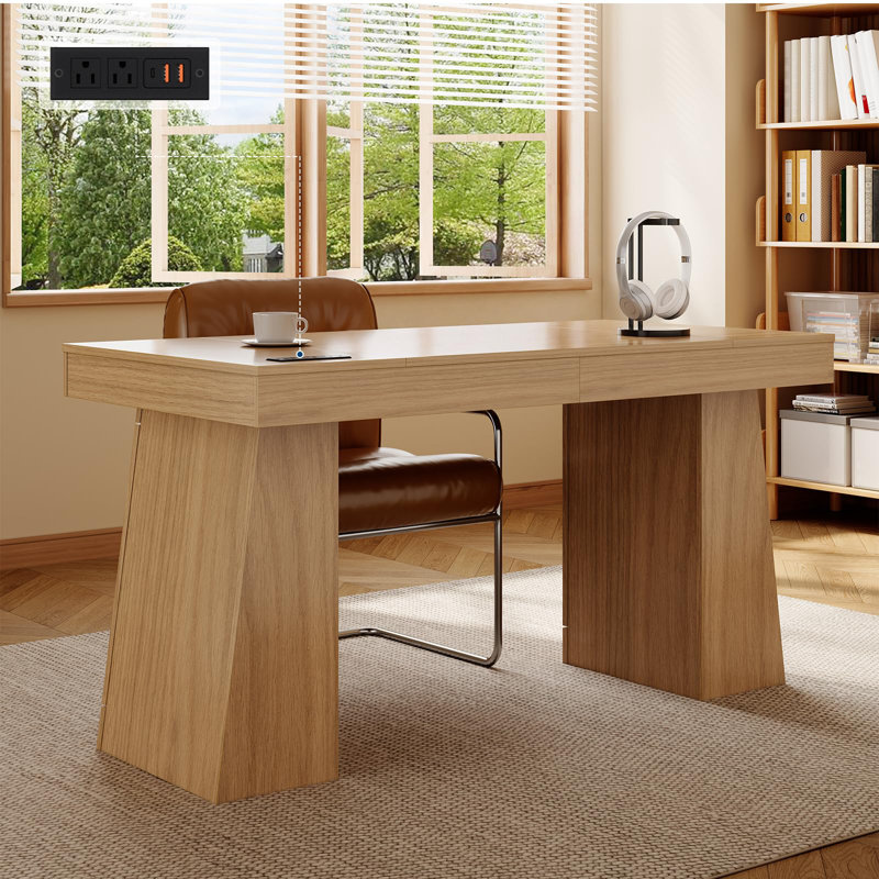 Bureau de direction 55 po avec prise de courant, armoire de rangement