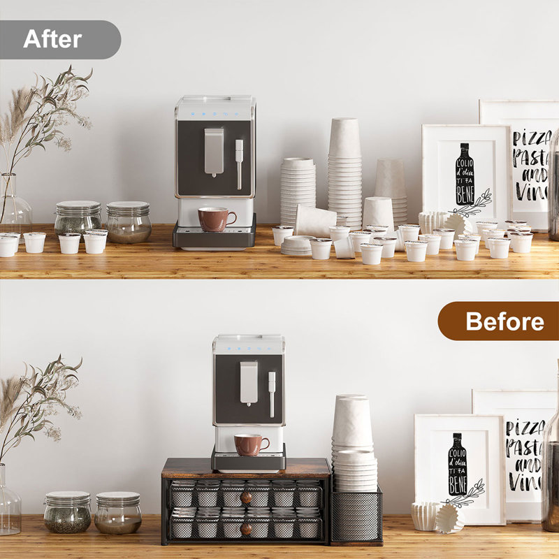 Rivosar Coffee Pod Storage, 60 Capsule Capacity 2 Tier Sliding K Cup Holder with Cup Lids Holder
