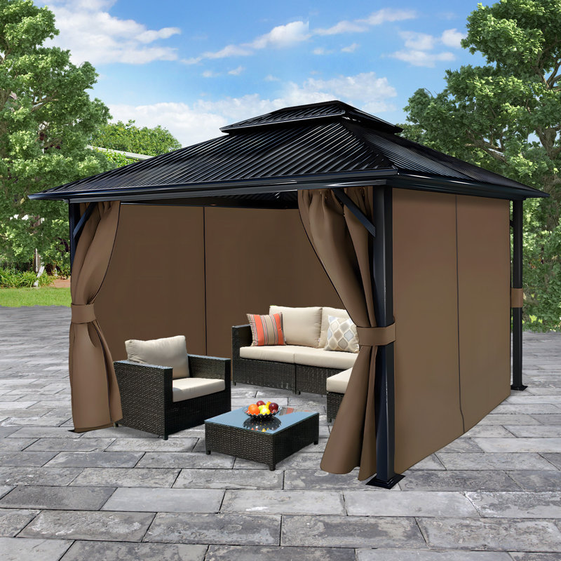 4-Panel Outdoor Gazebo Curtains, 82.7" H x 120" W156" D, Brown