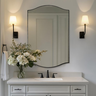 Curve Dual Arch Rectangular Scalloped Bathroom Wall Mirrors|Stainless Steel Framed