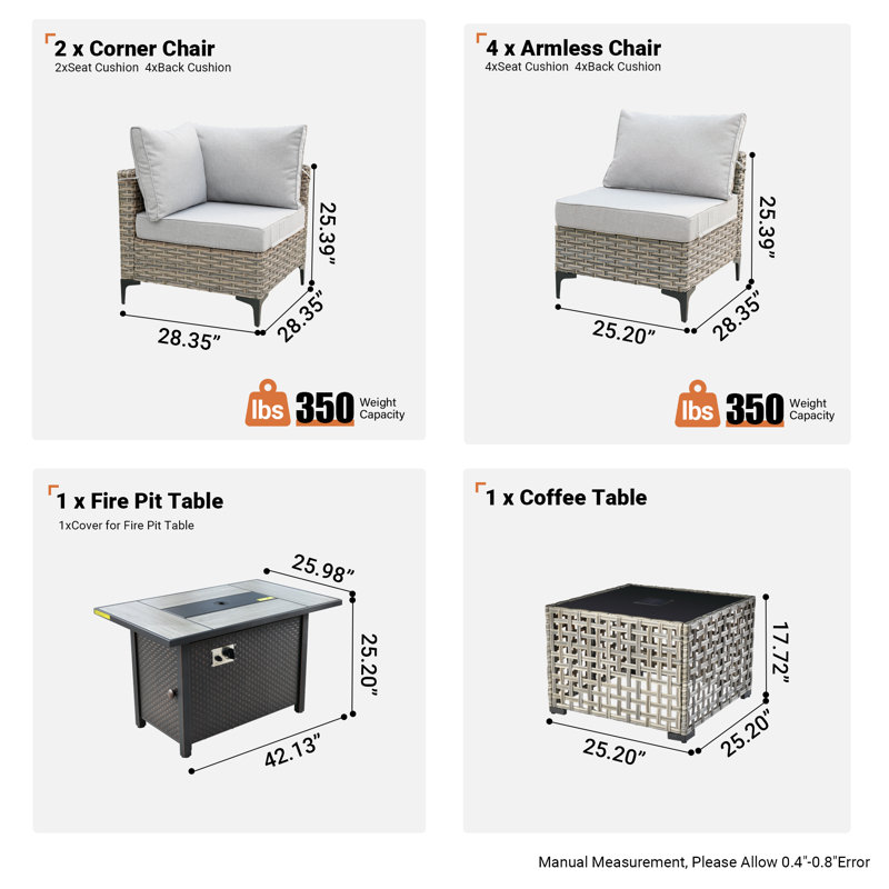Ensemble de conversation modulaire extérieur réversible pour 6 personnes Emroy, Gris clair