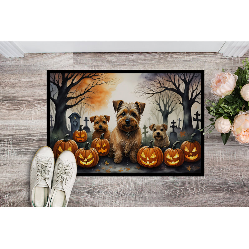 Tapis d'entrée extérieur antidérapant Nussey Norfolk Terrier Spooky 27 po x 18 po