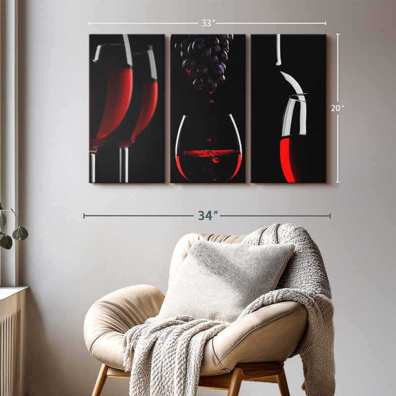 «Red Wine Life», 3 pièces, H 20 po x l 33 po