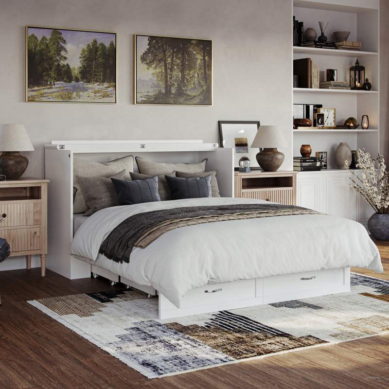 Arrisson Murphy Bed Chest with 6" Mattress, Storage & Built-in Charger, White