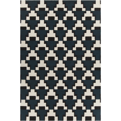 Tapis tissé à plat à la main Avon - bleu marine / noir / blanc