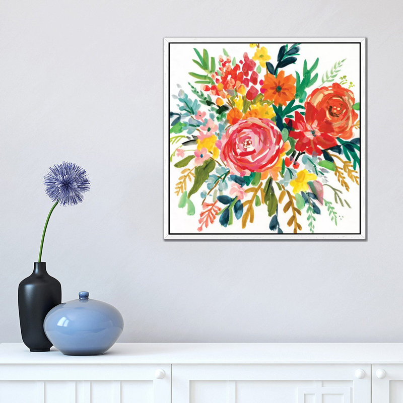 Bright Bouquet II 1 Piece Painting on Canvas, 66.04 cm H x 66.04 cm W, White Framed Canvas
