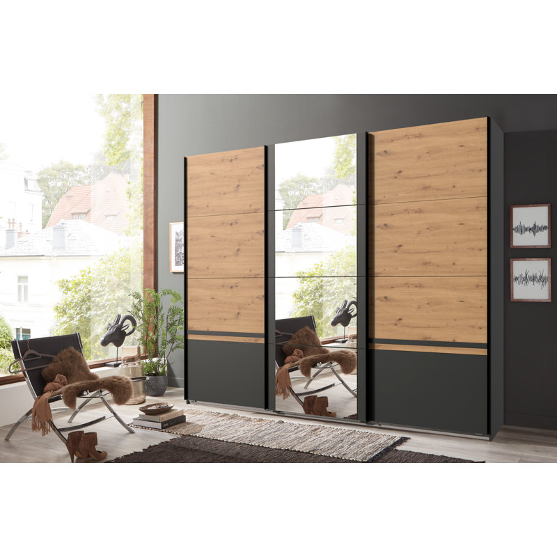 Neilyn 3 Door Manufactured Wood Wardrobe, Artisan Oak/Graphite