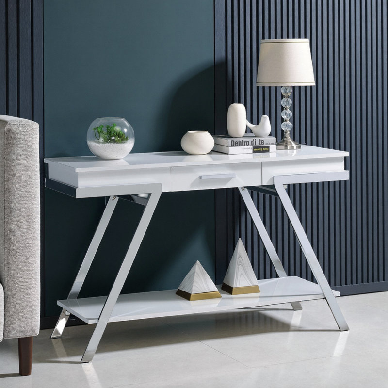 Console moderne en chrome blanc