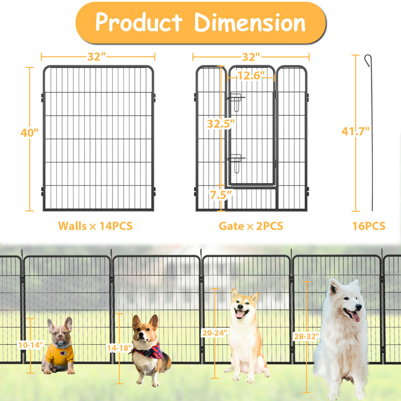 Parc pour chien d'extérieur de 40 po de hauteur, 16 panneaux, convenant à plusieurs types d'animaux, chiens de différentes tailles et de finition rouille, conception pliable