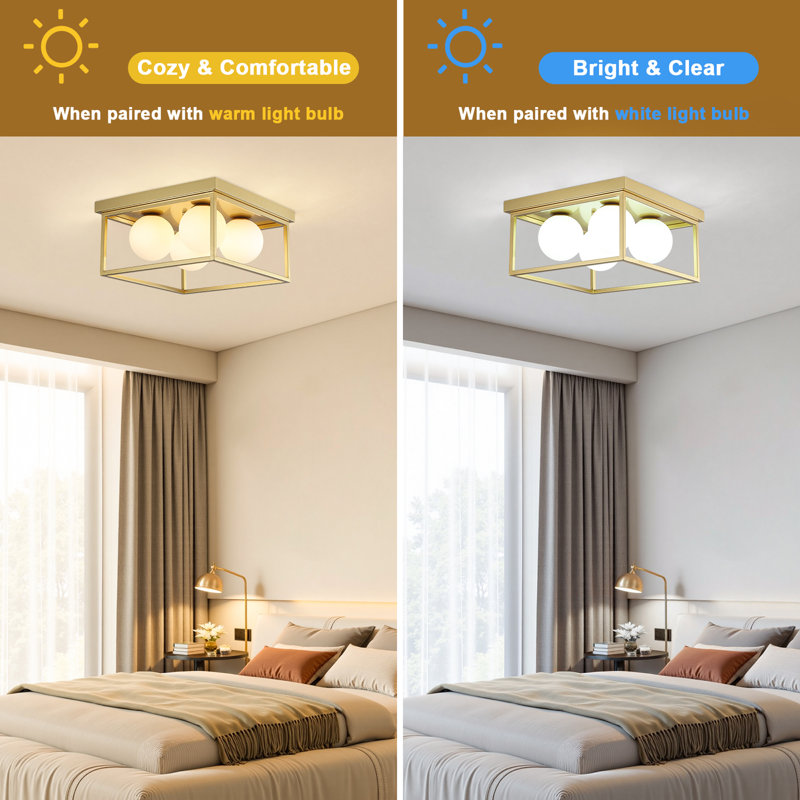 12.6 in. 4-Light Modern Flush Mount Light, Gold Finish with Frosted Glass Globes, Perfect for Entryways and Foyers, Gold