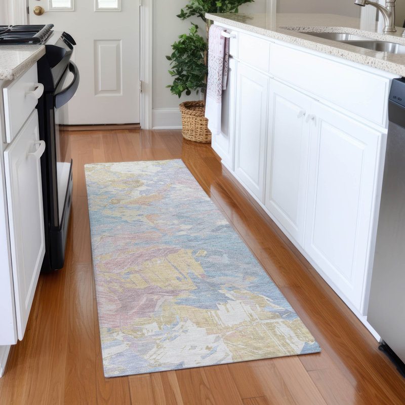 Tapis abstrait Varroville AMF1713 lavable à la machine de qualité supérieure, Tapis de couloir 2 pi 3 po x 7 pi 6 po