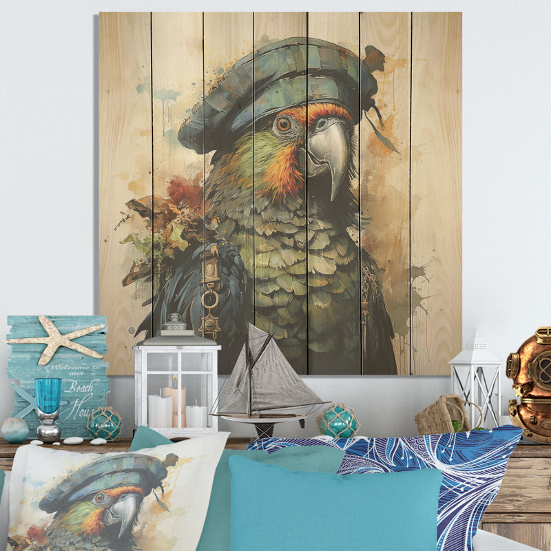Pirates Parrot Feathered Buccaneer II - pirate sur bois, H 36 po x l 36 po