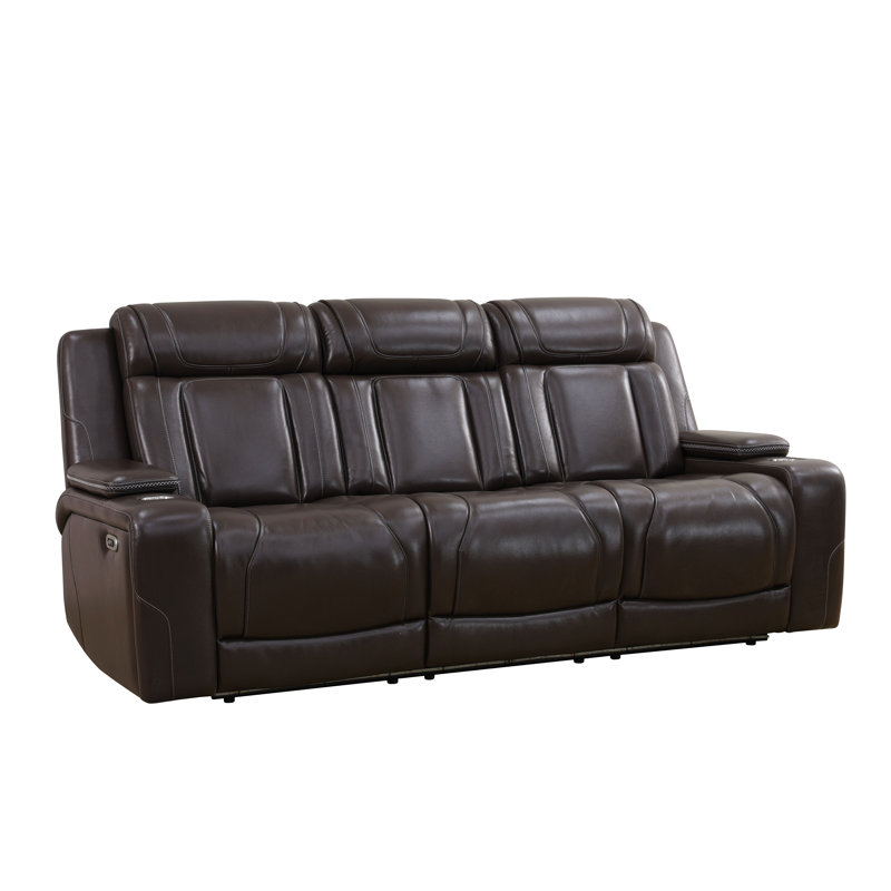 Velora Intelligent Power Reclining Sofa With LED Lights, USB Charging, Cup Holders,Dark Brown Semi-PU Leather