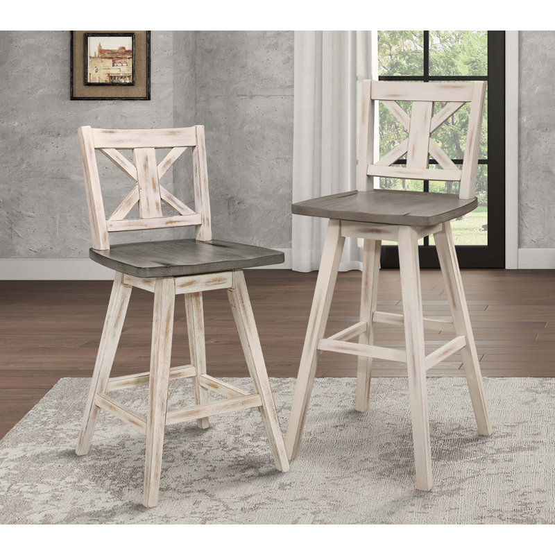 Ensemble de 2 chaises à hauteur de comptoir, chaise pivotante à 360 degrés en bois d'hévéa massif, Blanc