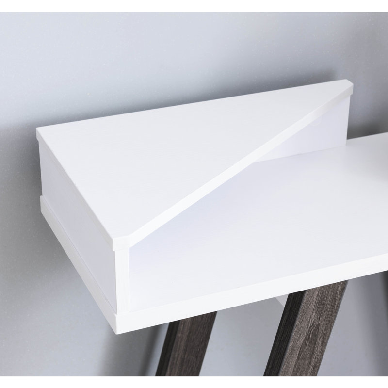 Console bicolore avec rangement supplémentaire - Blanc et gris, pied en forme de A, tablette grise élégante, plateau spacieux, pieds, poids 11,4 kg