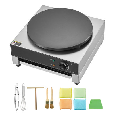 Crêpière électrique, crêpière commerciale de 16 pouces, plaque chauffante à crêpe à plaque plate de 1700 W, crêpière antiadhésive en acier inoxydable, poêle à crêpes de bureau circulaire avec contrôle de la température