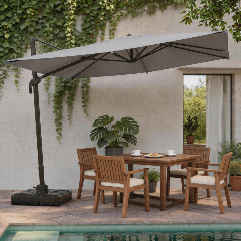 Parasol en porte-à-faux décalé en aluminium 10 pi avec rotation à 360 °, parasol de patio extérieur durable avec manivelle et inclinaison, base vendue séparément