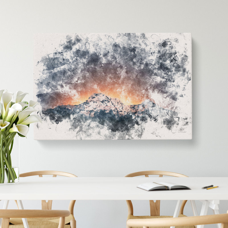 Shooting Stars Over Nepal Watercolour - Wrapped Canvas Print, 60cm H x 91cm W x 3cm D