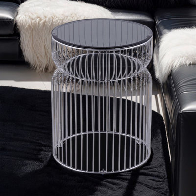 Table basse ronde moderne de 30 po avec table de bout moderne en métal trempé et plateau en verre trempé teinté Modern