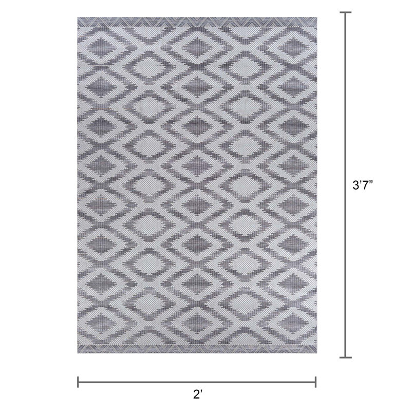 Tapis intérieur / extérieur gris à motif géométrique Temple Cloud, Rectangle 2 pi x 3 pi 7 po