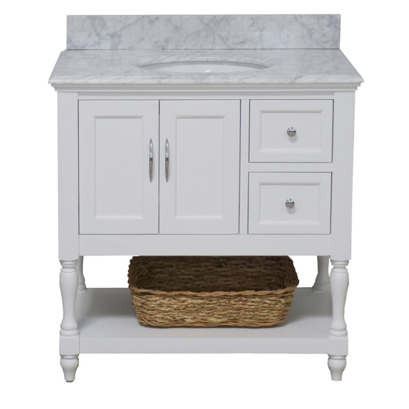 Ensemble de meuble-lavabo simple 36 po Hampton, Blanc, Marbre de Carrare