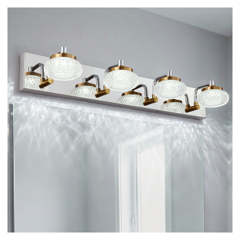 Applique murale de salle de bain à 4 lumières à intensité variable en chrome et laiton à intensité variable, luminaire industriel moderne pour éclairage de miroir
