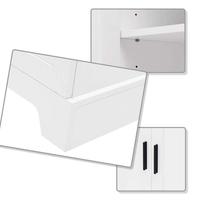 Tall Freestanding Storage Bathroom with high quality MDF board, Adjustable and Fixed Shelves, White