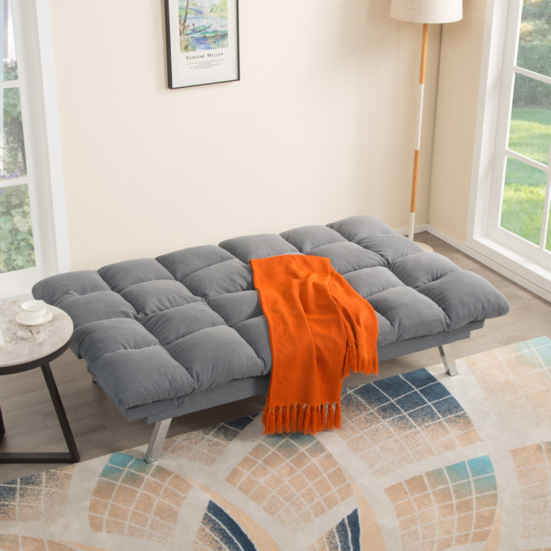 Twin 67.3" W Corduroy Tufted Back Convertible Sofa, Gray Corduroy