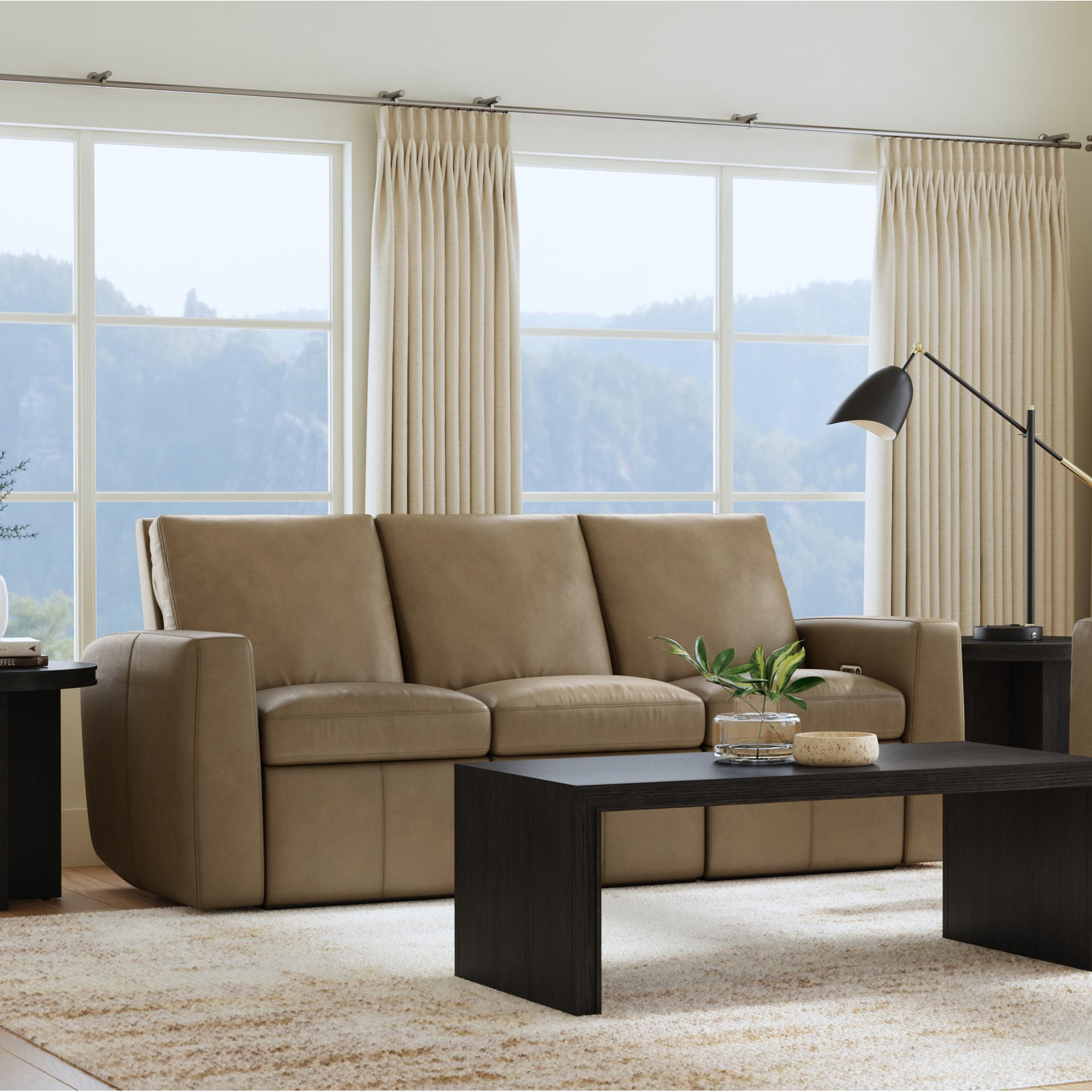 Elara 86" Genuine Leather Reclining Sofa, Brown Top Grain Leather