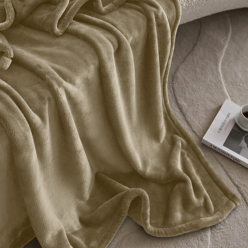 Couverture en molleton doux - Doux, chaud, lit / jeté, Grand (90 x 90), Beige