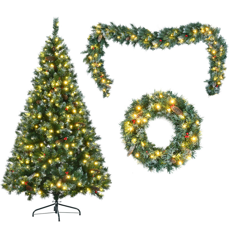 Arbre de Noël artificiel avec couronne et guirlande