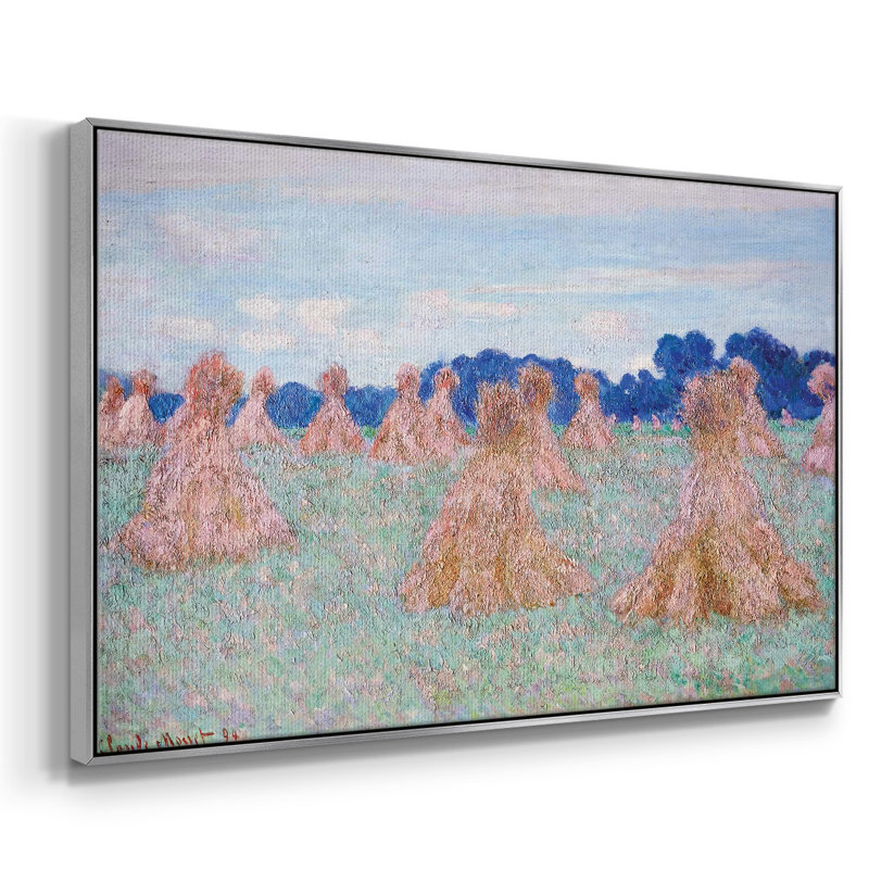 Haystacks at Giverny, 1894 - Reproduction sur toile flottante, H 17 po x l 25 po x P 2 po, Argent