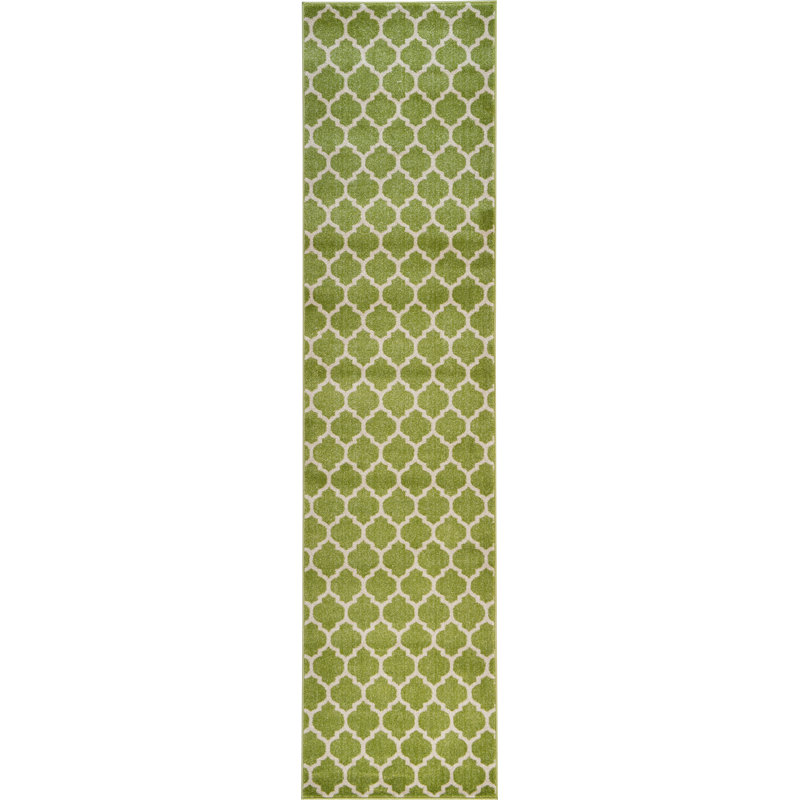 Tapis vert à motif géométrique Molly, Tapis de couloir 2 pi 7 po x 10 pi