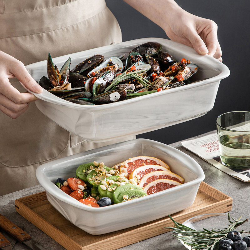 MALACASA Rectangle Porcelain China 2 Piece Bakeware Set
