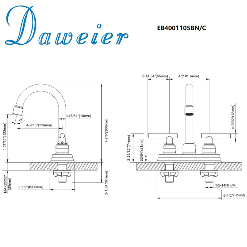2-handle Bathroom Faucet with Drain Assembly, Chrome