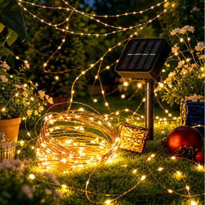 8 Modes Solar Outdoor Waterproof 200LED String Lights for Patio, Party and 4th of july decorations