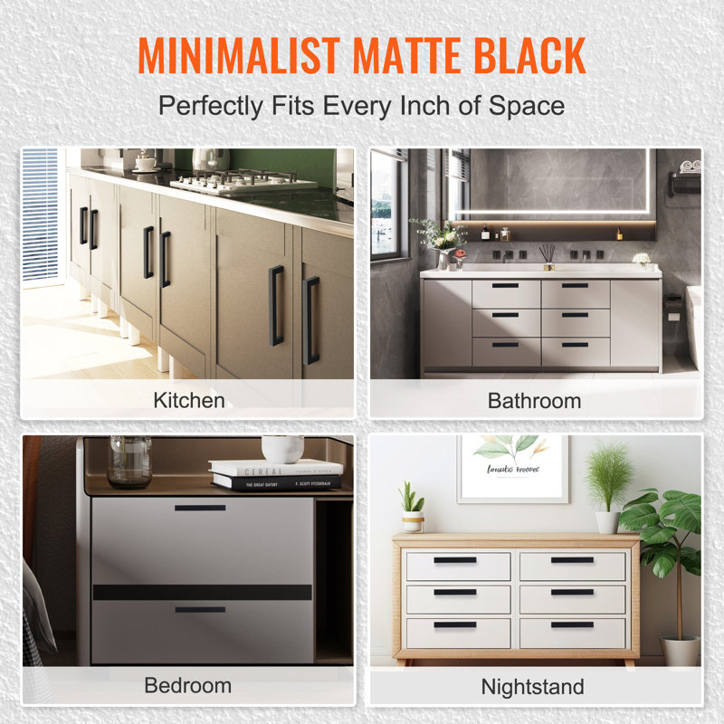Matte Black Steel Modern Cabinet Bar Handle with Mounting Hardware