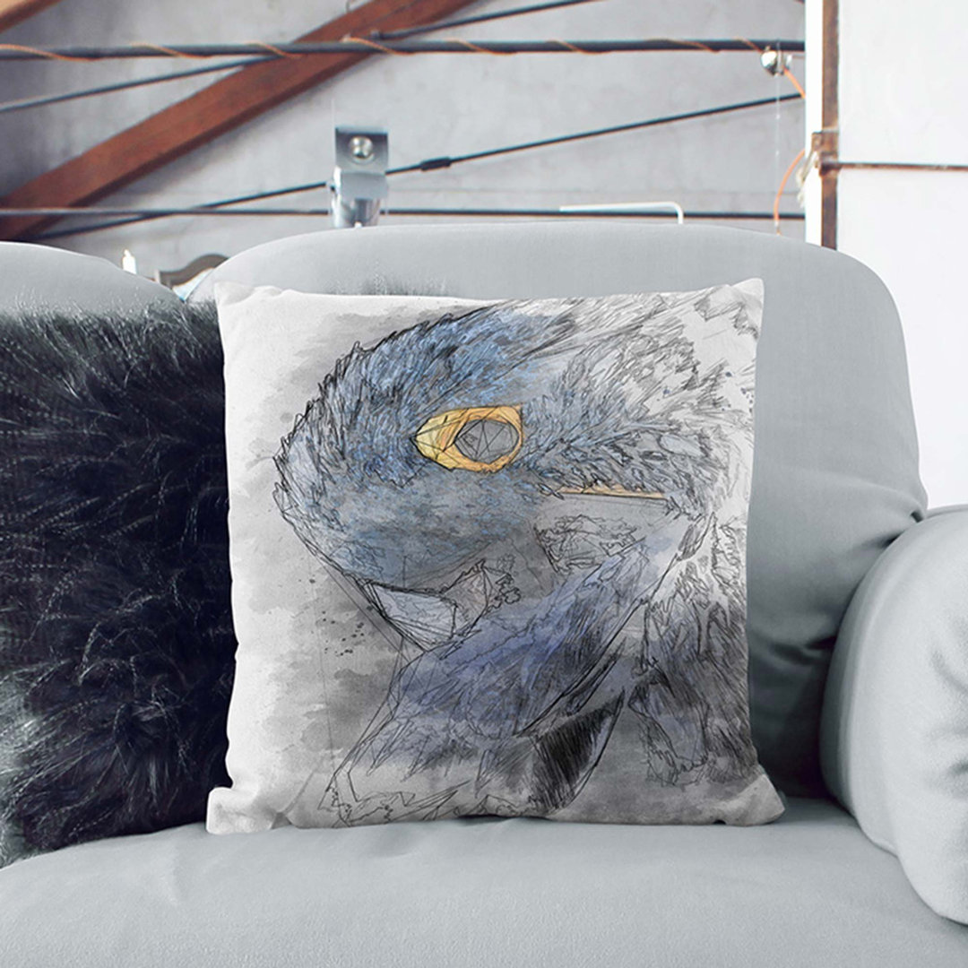 A Blue Parrot in Abstract Cushion with Filling