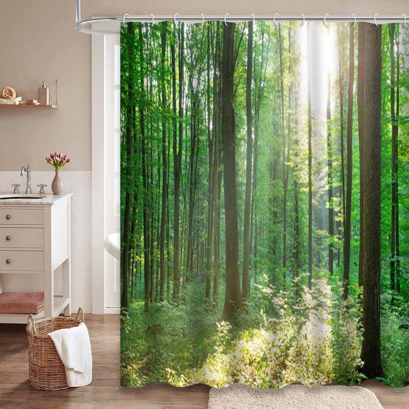 Rideau de douche à 12 crochets Forest Wood, L 72 po x l 78 po