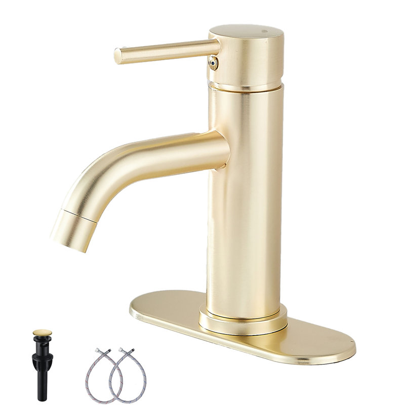 Single-handle Bathroom Faucet with Drain Assembly, Brushed Gold